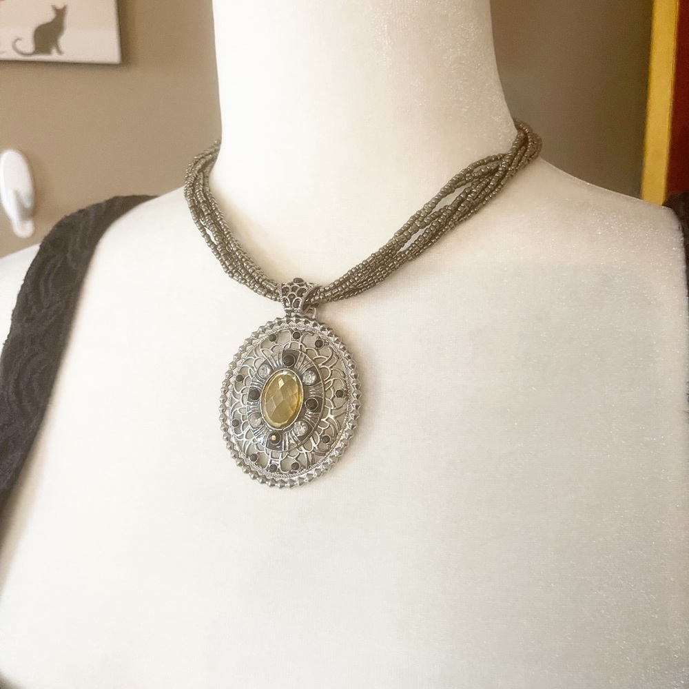 Vintage Beaded Medallion Layered Adjustable Necklace